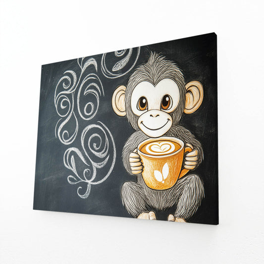 Chalkboard Latte Monkey Prints – angled canvas view on white background