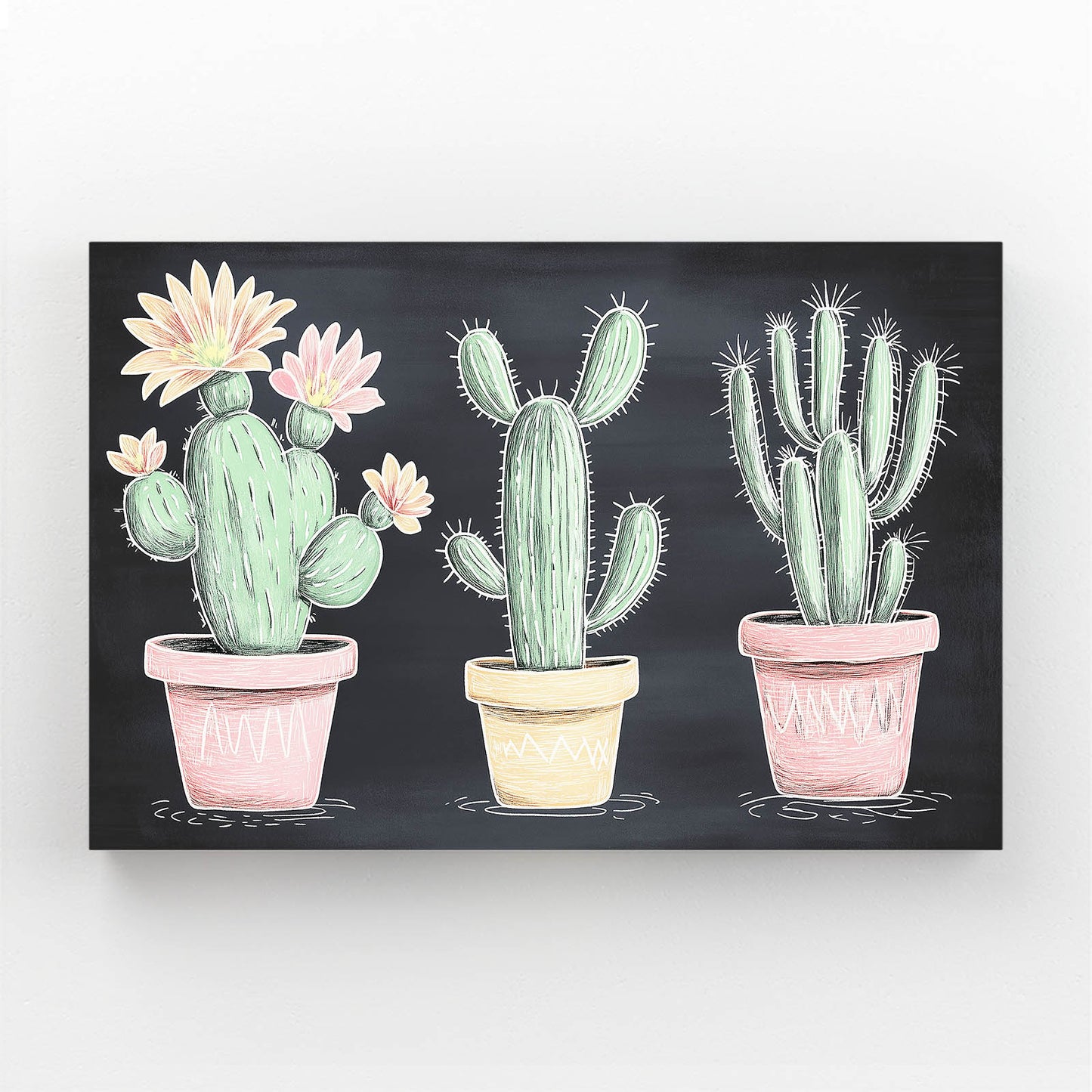 Chalkboard Potted Trio Cactus Wall Decor – chalkboard potted trio cactus canvas print