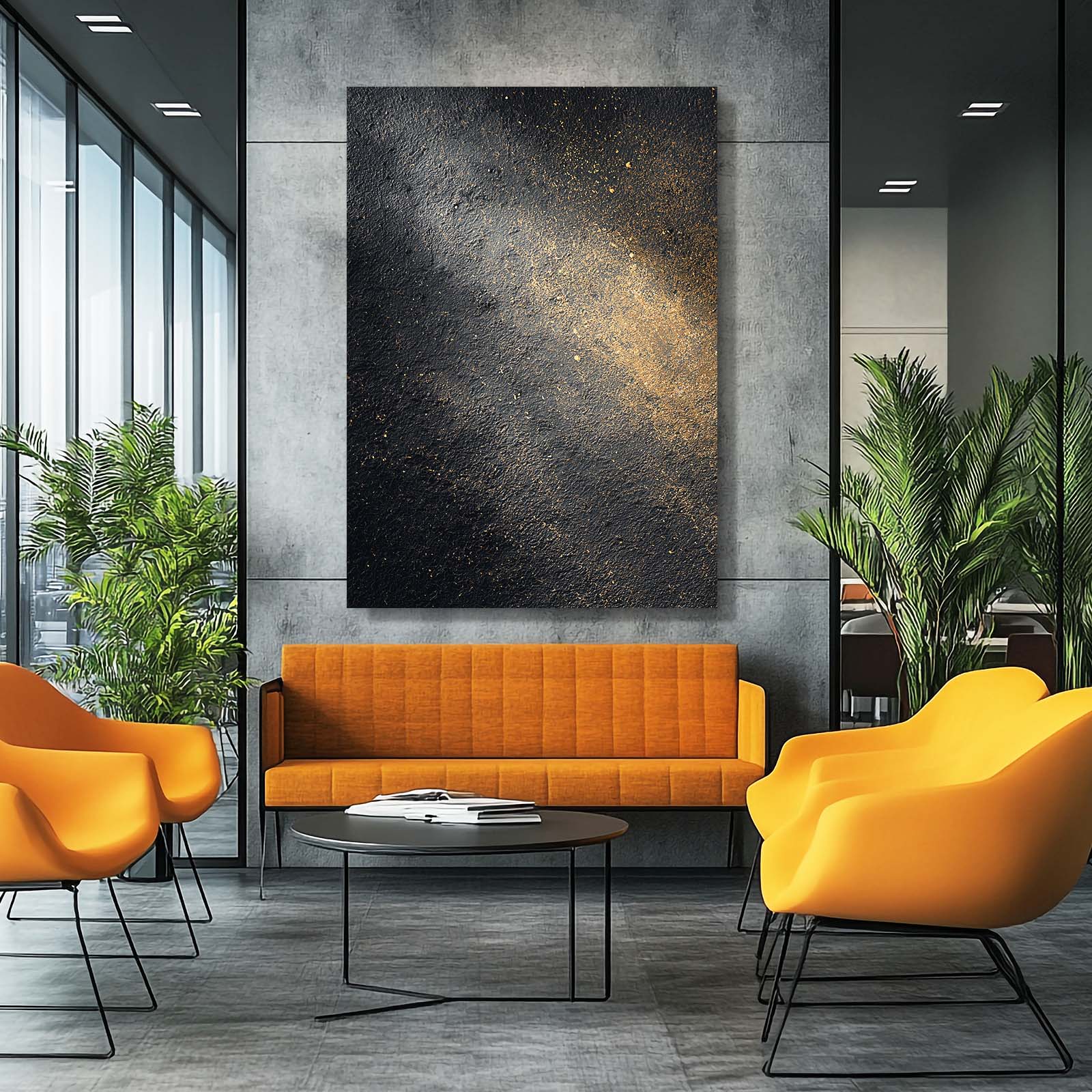 Charcoal Gold Mist Wall Art – styled in a furnished interior