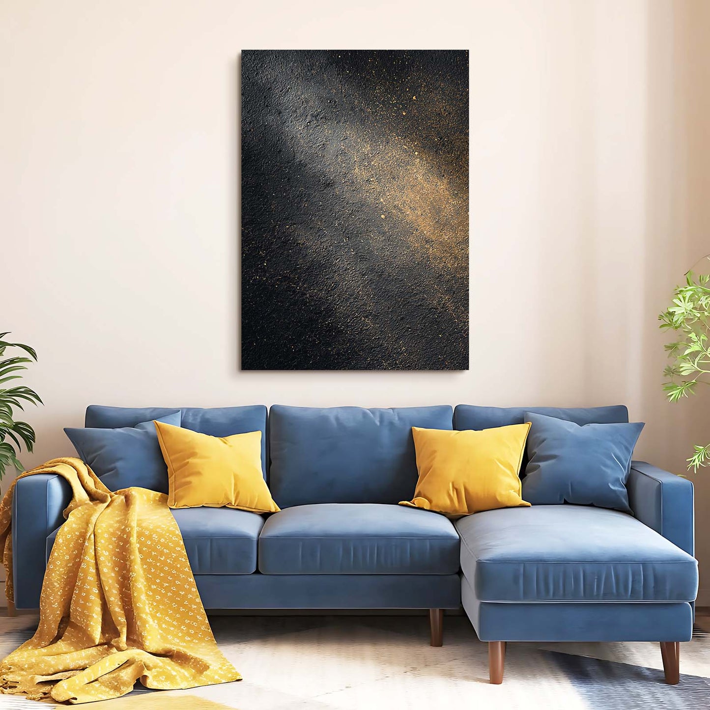 Charcoal Gold Mist Wall Art – styled in a furnished interior