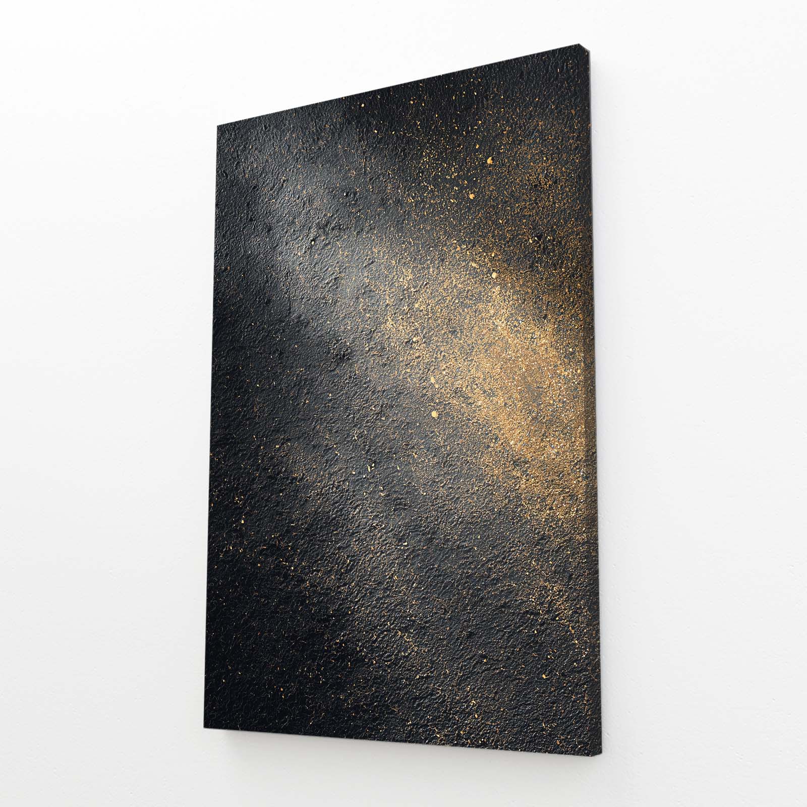 Charcoal Gold Mist Wall Art – angled canvas view on white background