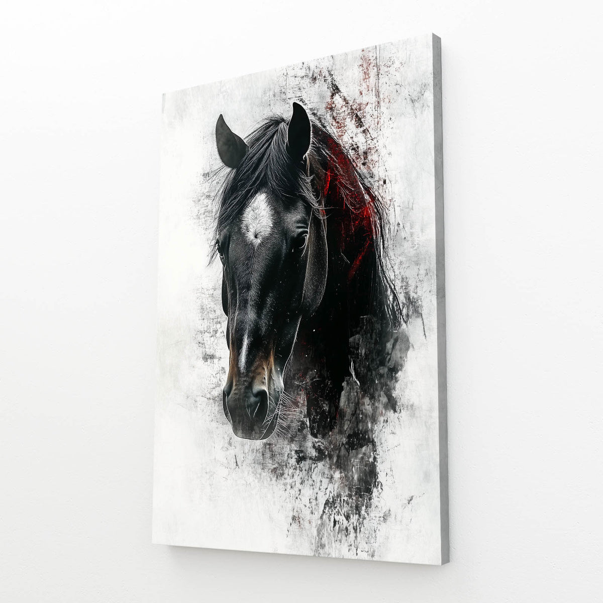 Charcoal Grit Portrait Horse Prints — contemporary canvas print, angled canvas view on white background