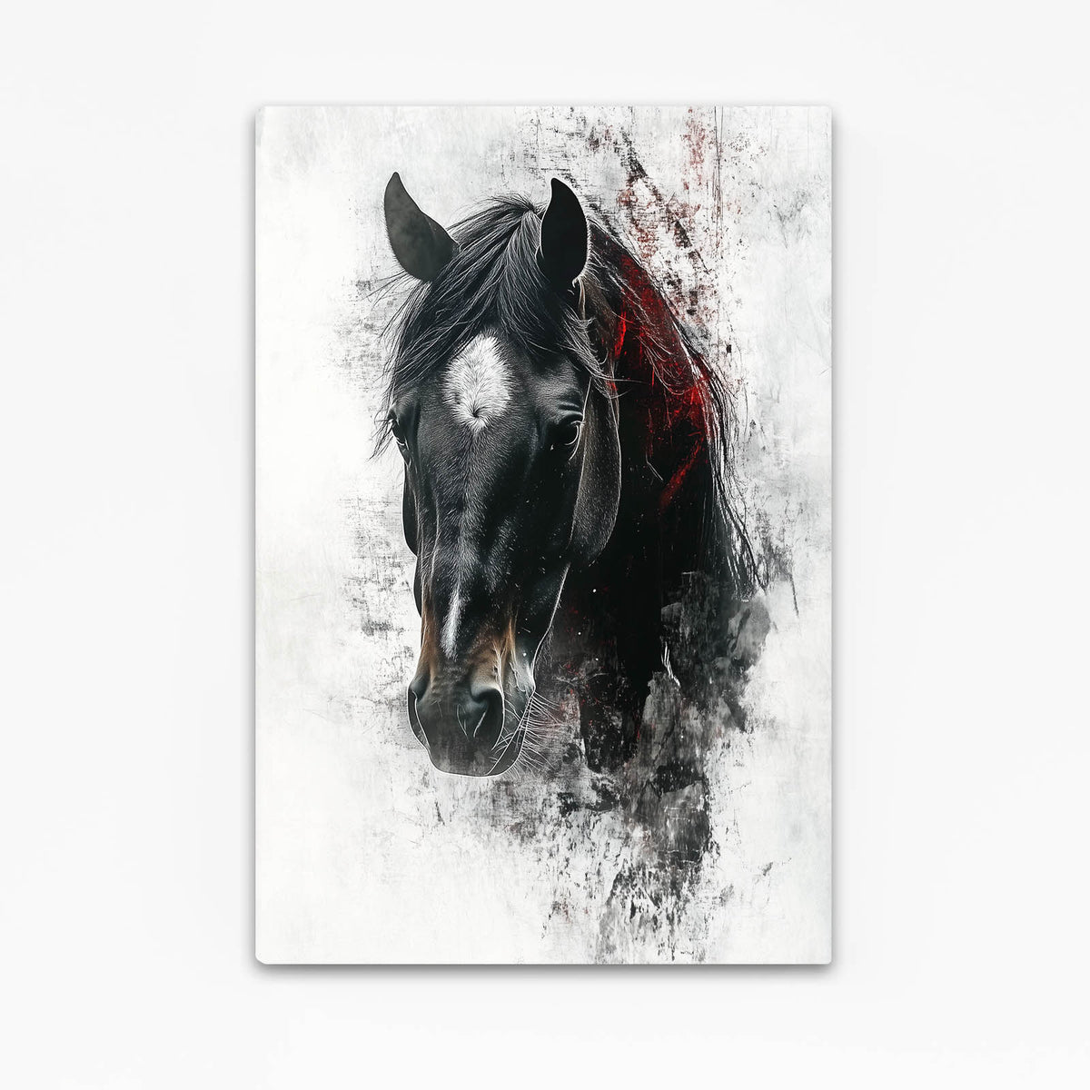 Charcoal Grit Portrait Horse Prints — contemporary canvas print, angled canvas view on white background