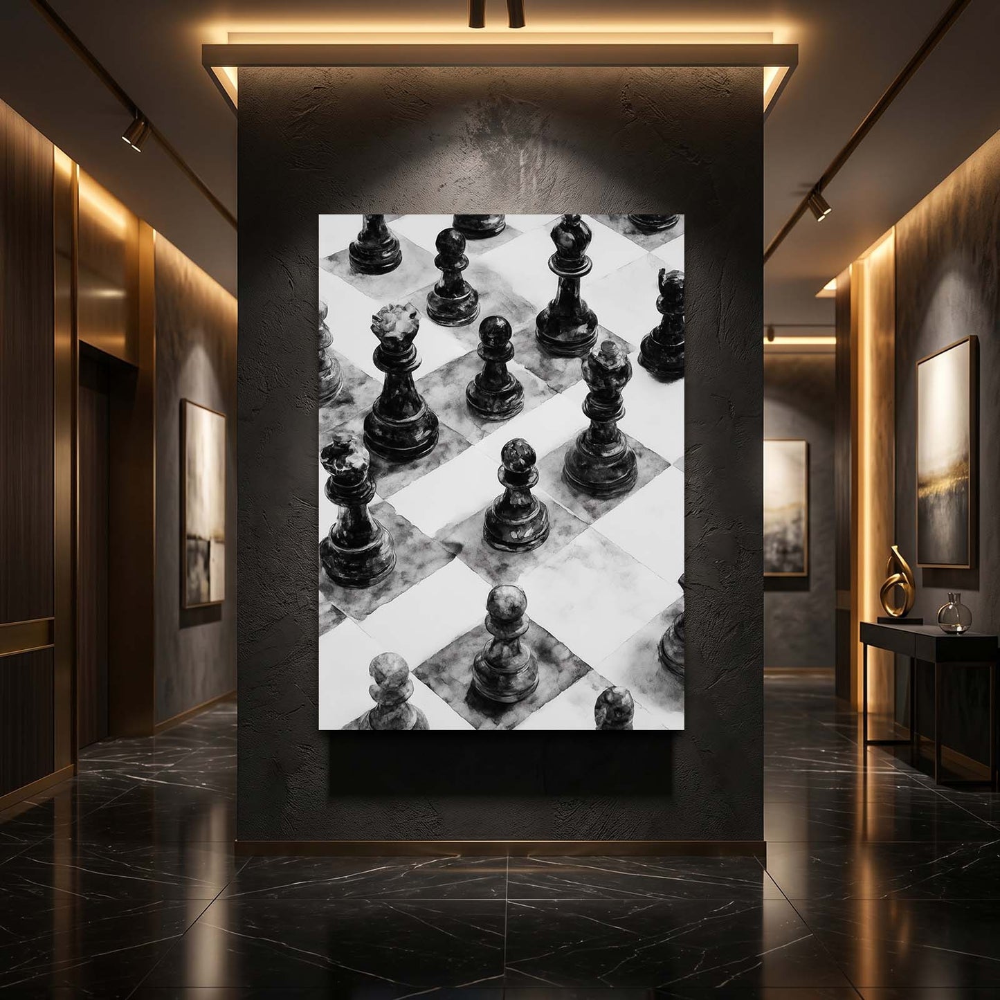Charcoal Sketched Board Chess Prints – styled in a furnished interior
