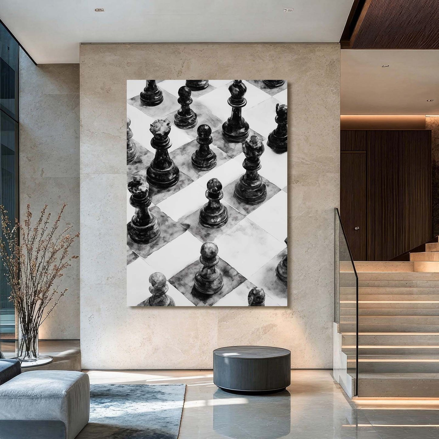 Charcoal Sketched Board Chess Prints – styled in a furnished interior
