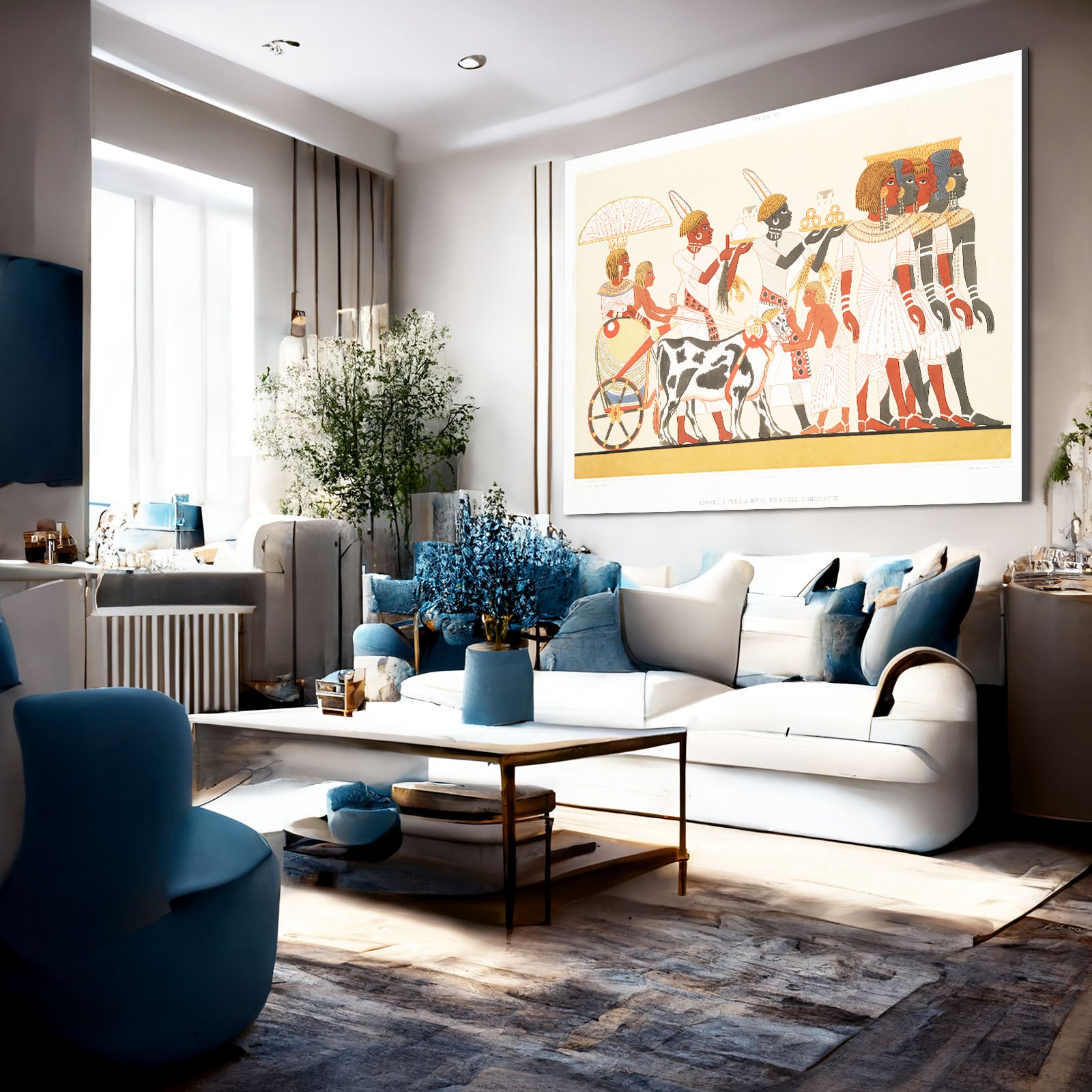 Chariot Battle Frieze Egyptian Prints – styled in a furnished interior