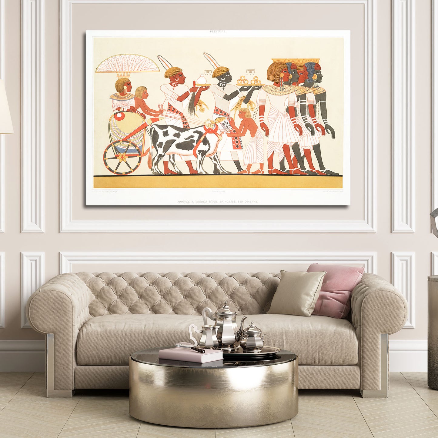 Chariot Battle Frieze Egyptian Prints – styled in a furnished interior