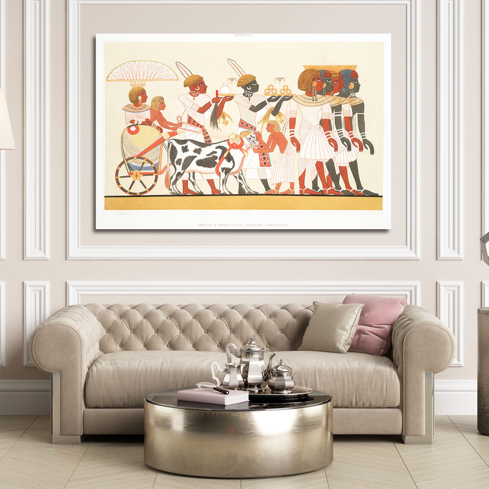 Chariot Battle Frieze Egyptian Prints – styled in a furnished interior