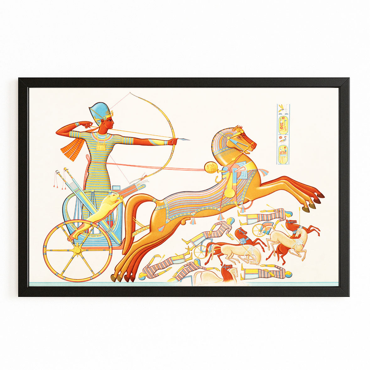 Chariot Hunt Scene Egyptian Prints – with Premium Black frame on white background