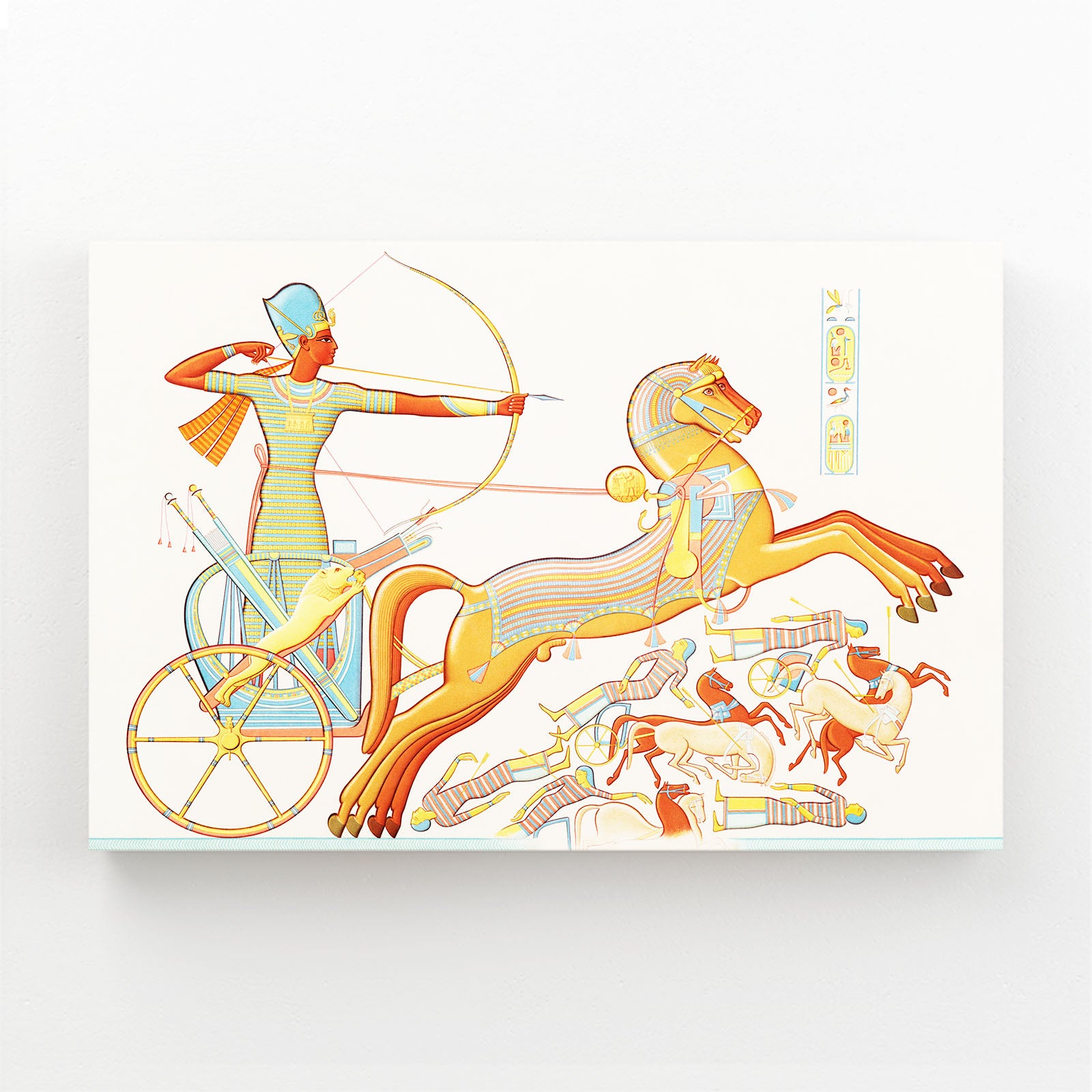 Chariot Hunt Scene Egyptian Prints – angled canvas view on white background