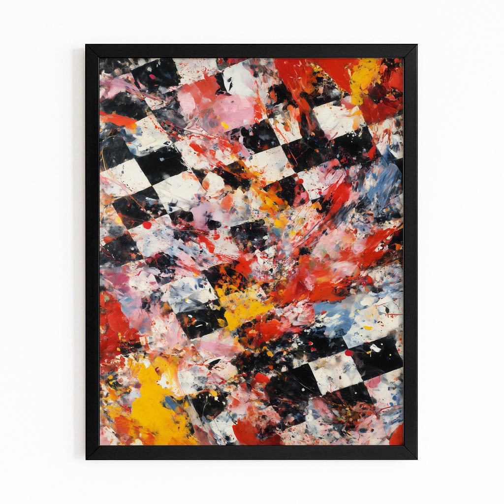 Checkered Patchwork Chess Canvas – with Premium Black frame on white background
