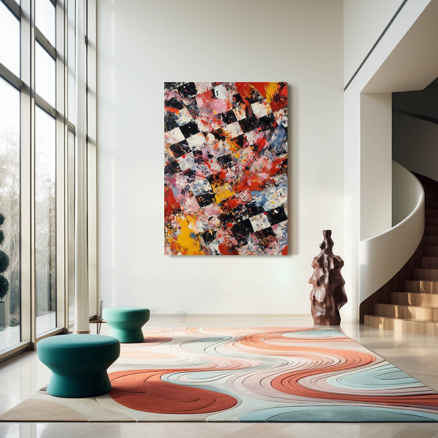 Checkered Patchwork Chess Canvas – styled in a furnished interior
