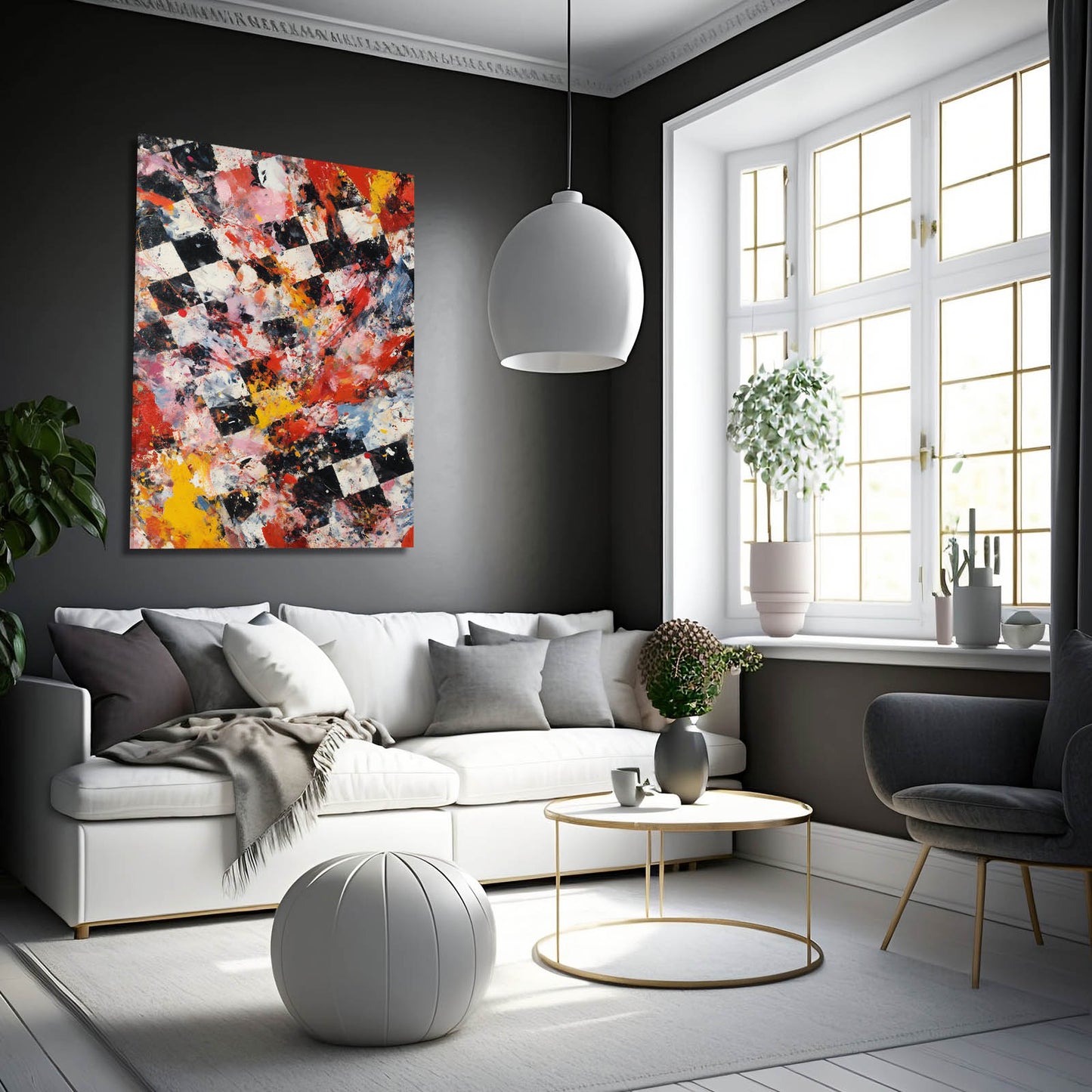Checkered Patchwork Chess Canvas – styled in a furnished interior