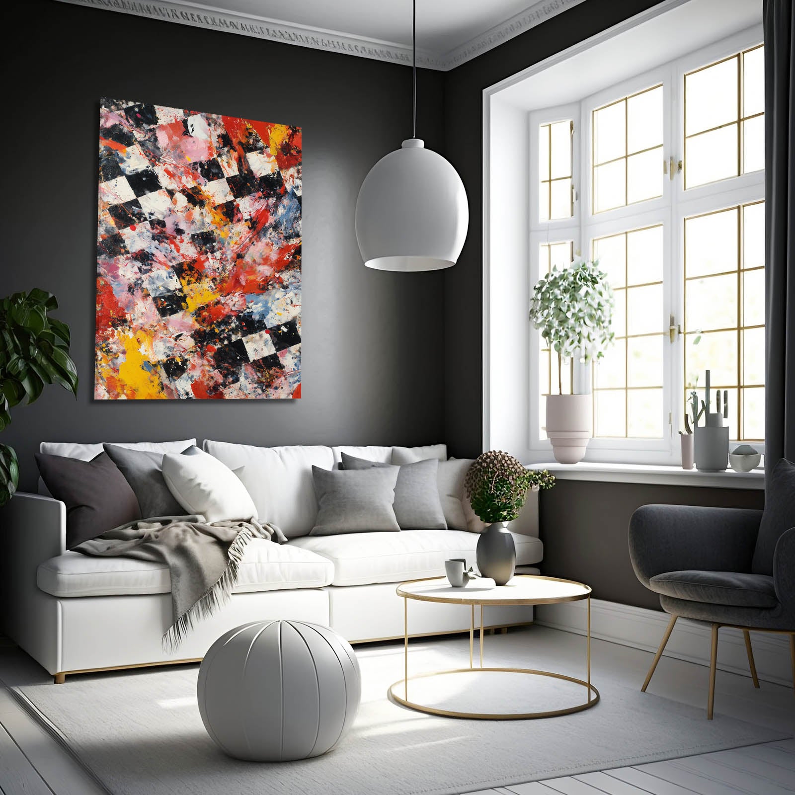 Checkered Patchwork Chess Canvas – styled in a furnished interior