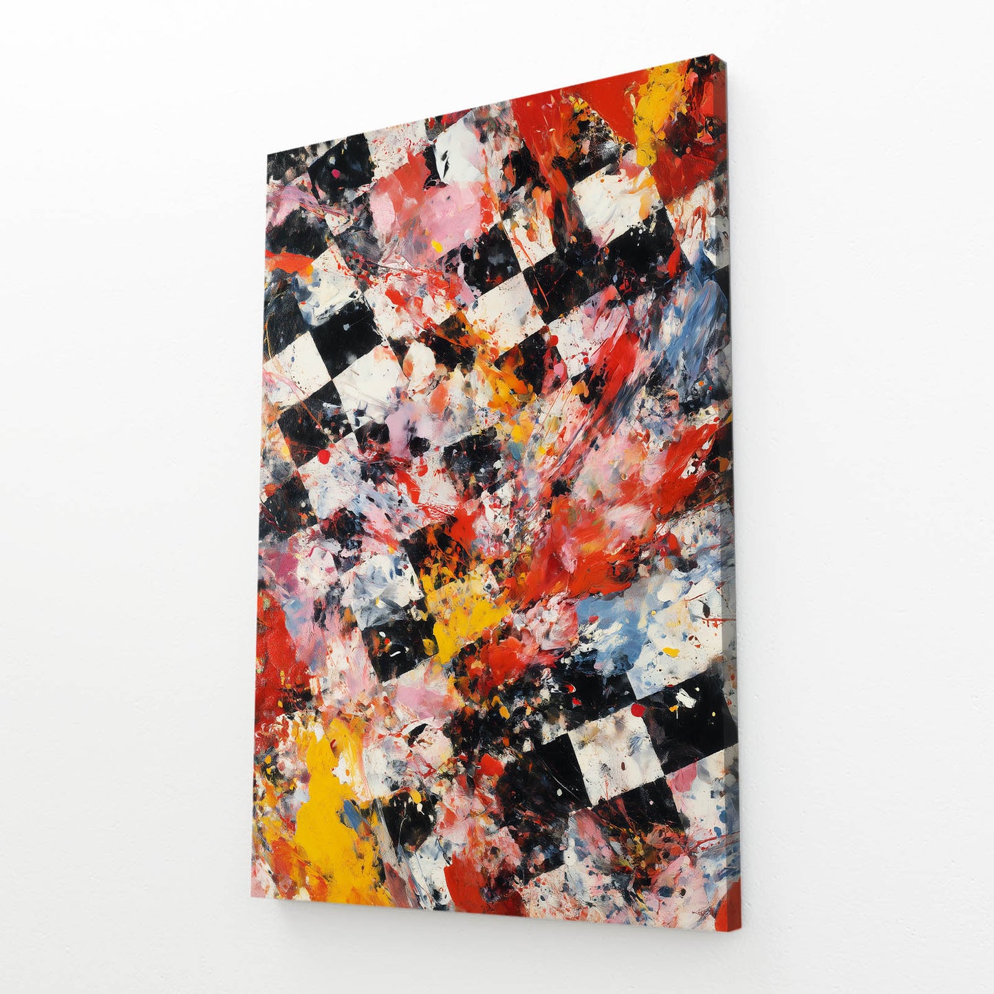 Checkered Patchwork Chess Canvas – angled canvas view on white background
