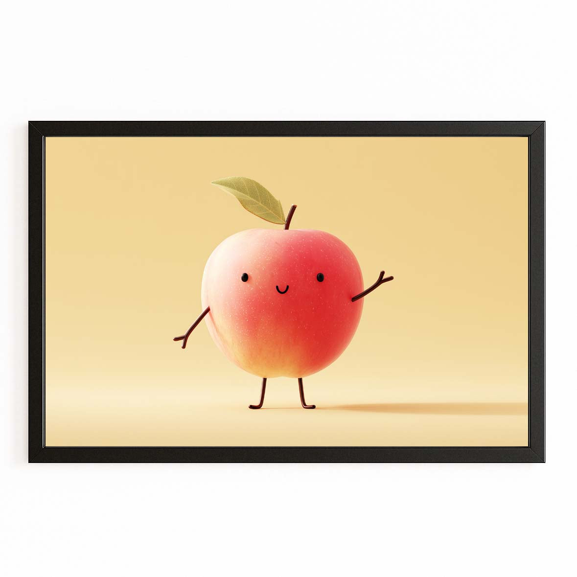 Cheerful Character Apple Wall Decor – with Premium Black frame on white background