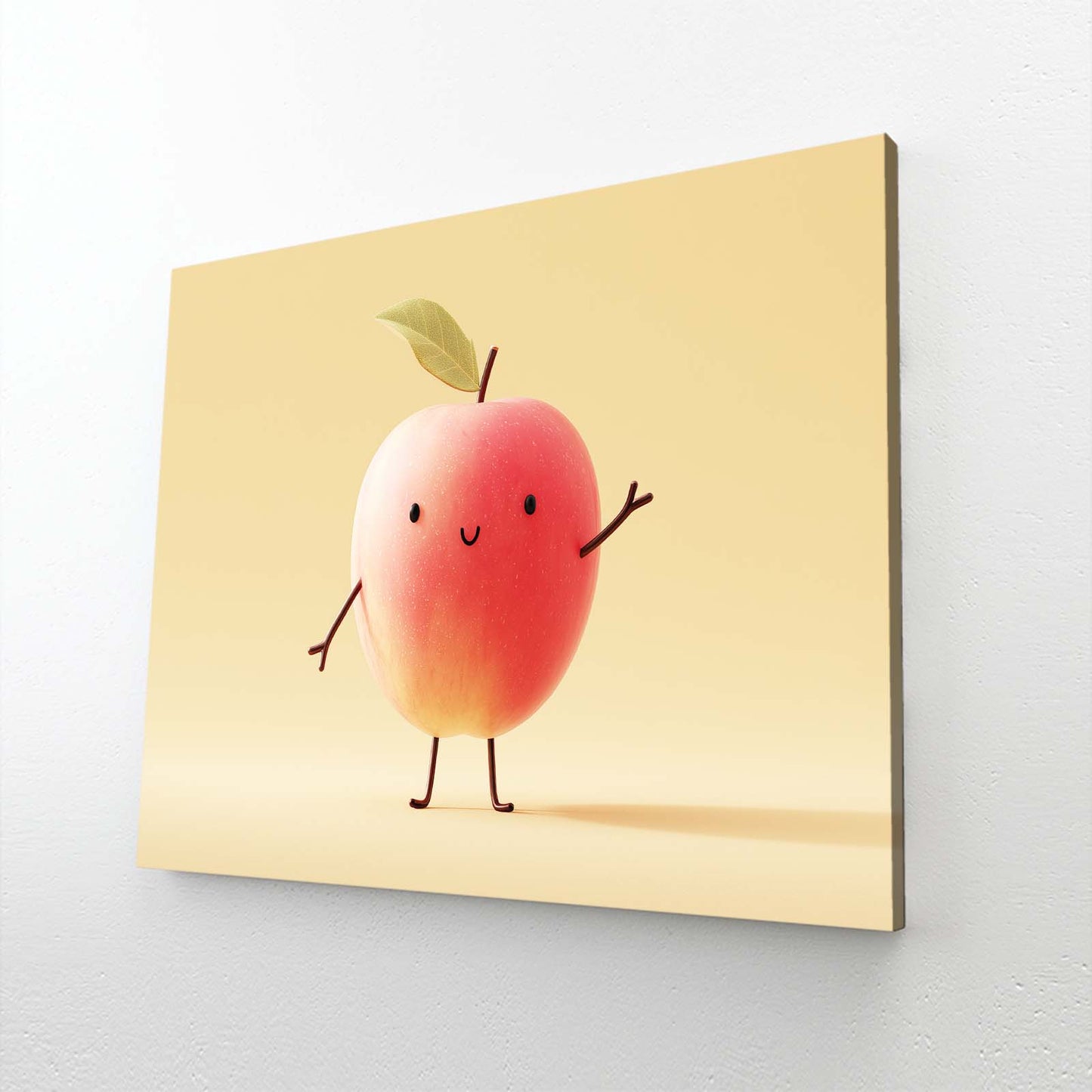 Cheerful Character Apple Wall Decor – angled canvas view on white background