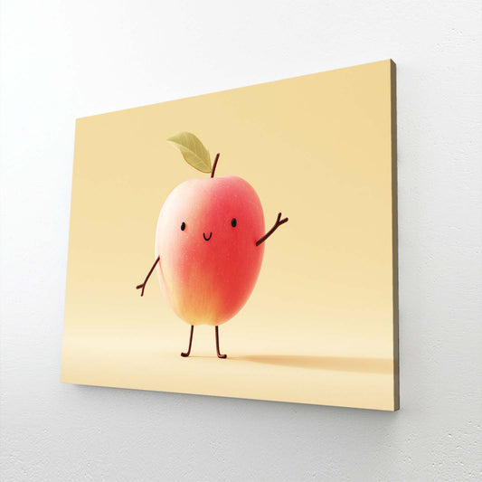 Cheerful Character Apple Wall Decor – angled canvas view on white background