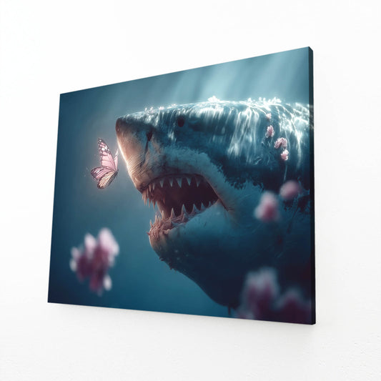 Cherry Blossom Breach Shark Canvas – angled canvas view on white background