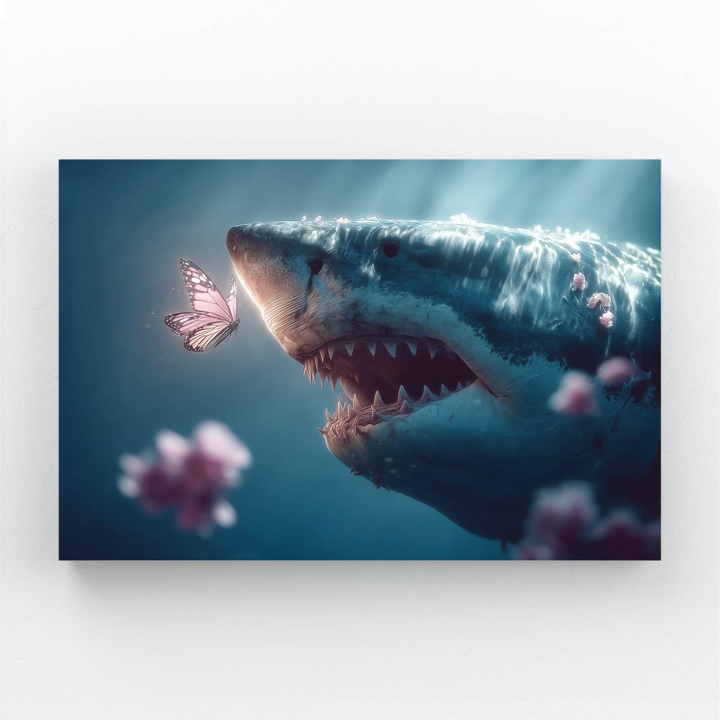 Cherry Blossom Breach Shark Canvas – canvas print on white background