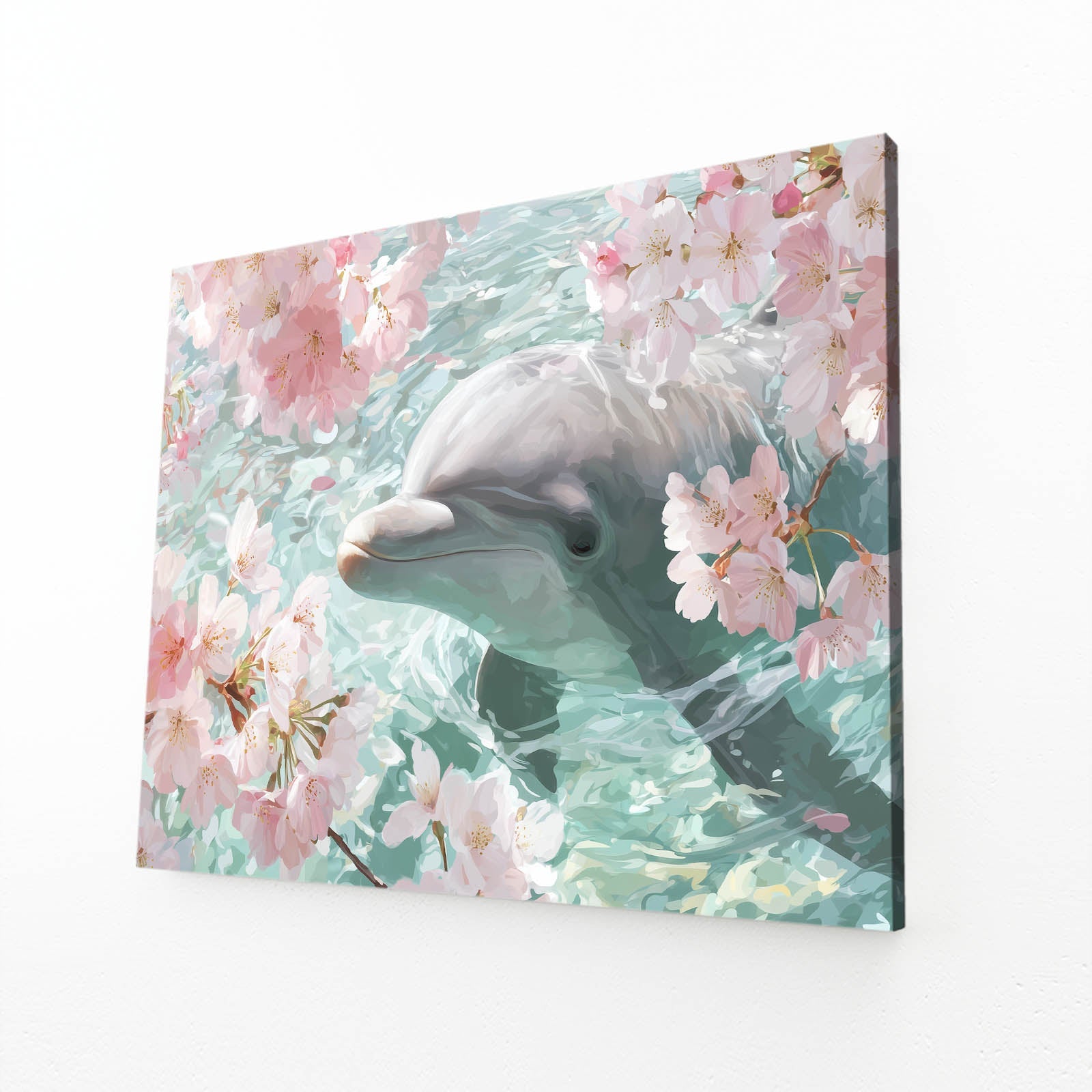 Cherry Blossom Dolphin Canvas – angled canvas view on white background