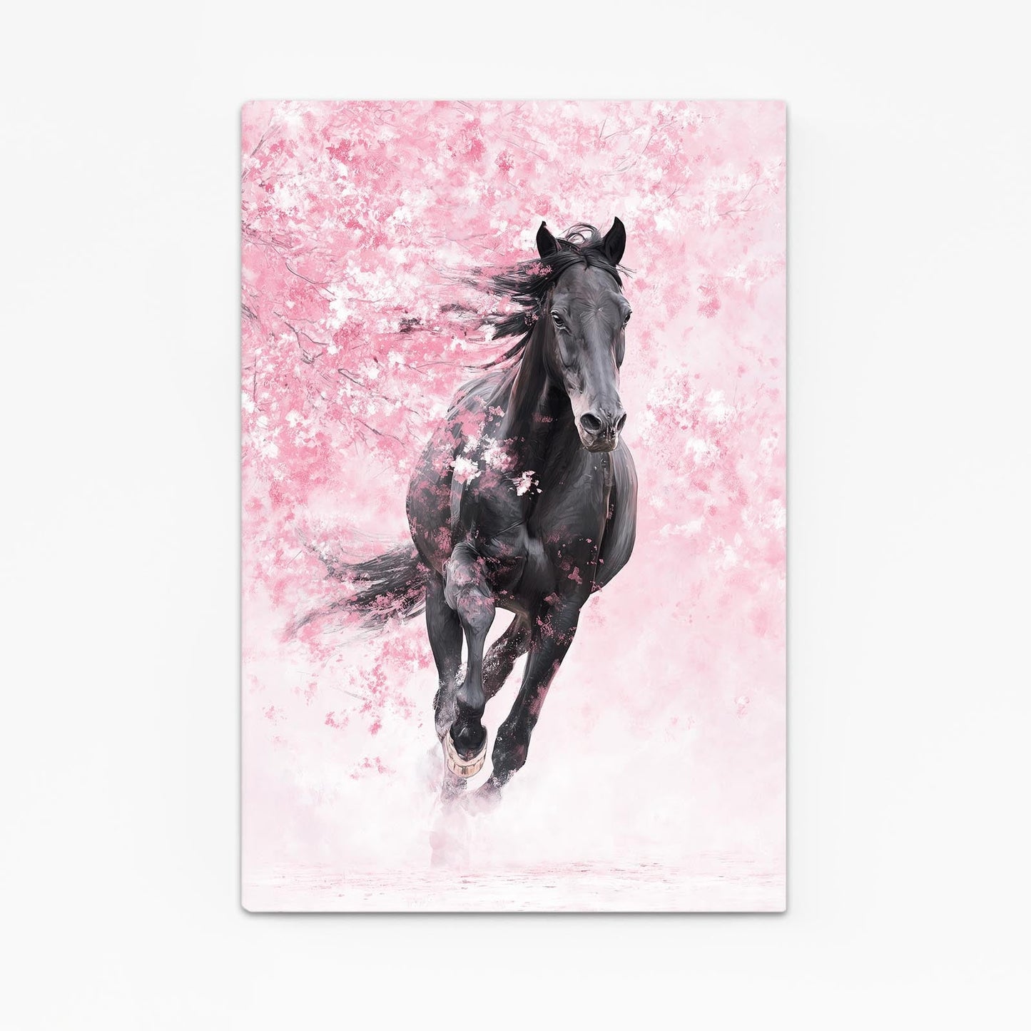 Cherry Blossom Horse Artwork – angled canvas view on white background