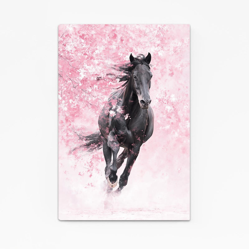 Cherry Blossom Horse Artwork – angled canvas view on white background
