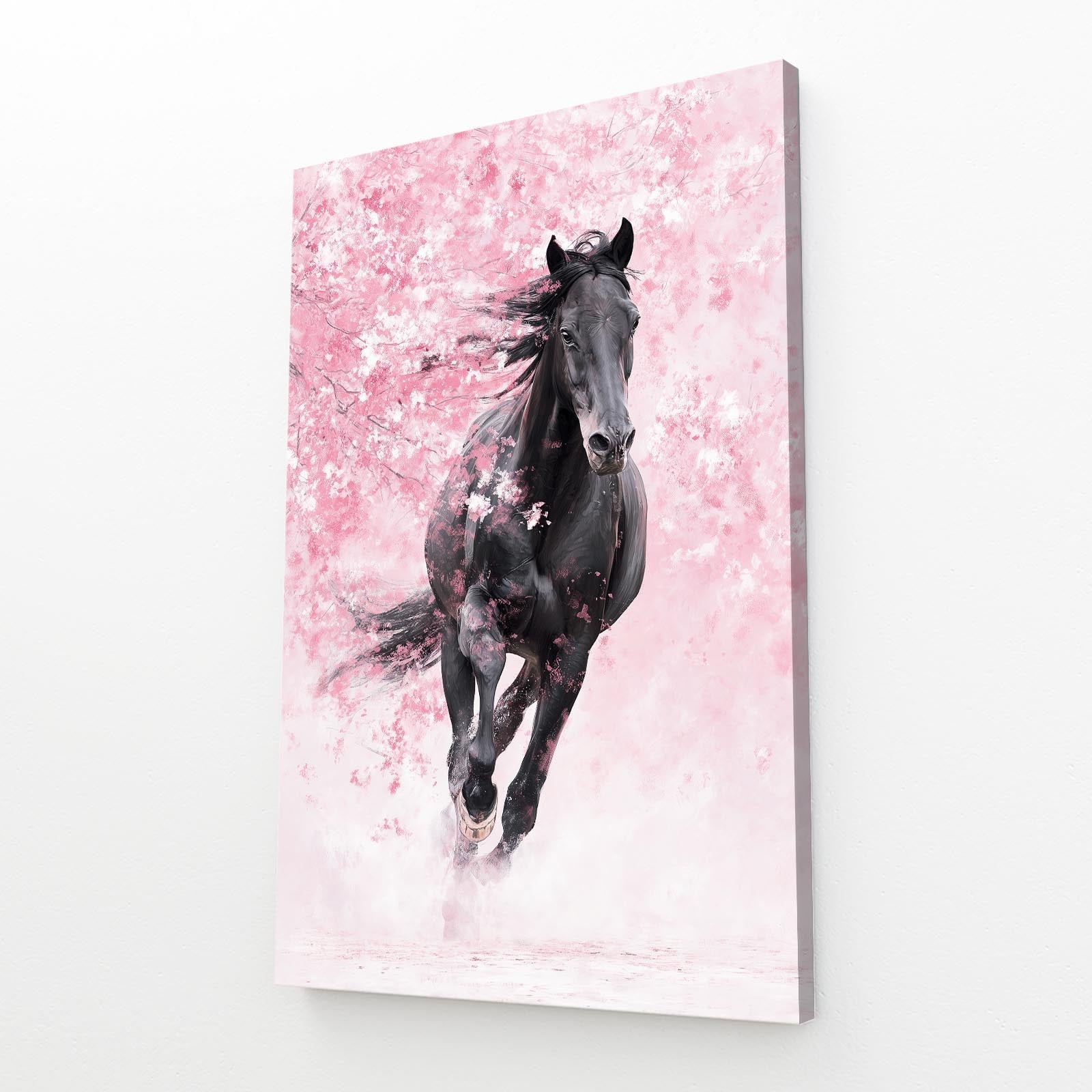 Cherry Blossom Horse Artwork – angled canvas view on white background
