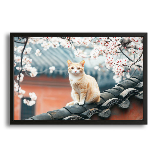 Cherry Blossom Wall Art Cat – canvas print on white background