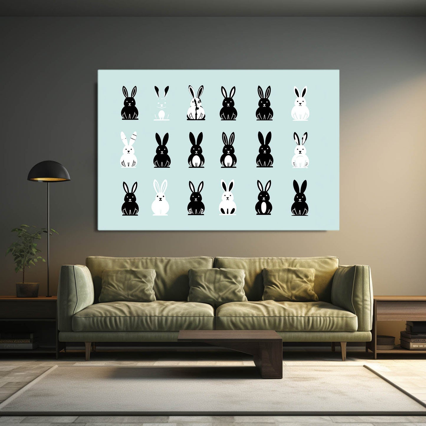 Child Bunny Wall Art – angled canvas view on white background