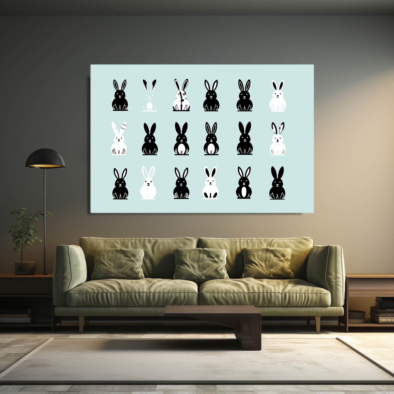 Child Bunny Wall Art – angled canvas view on white background