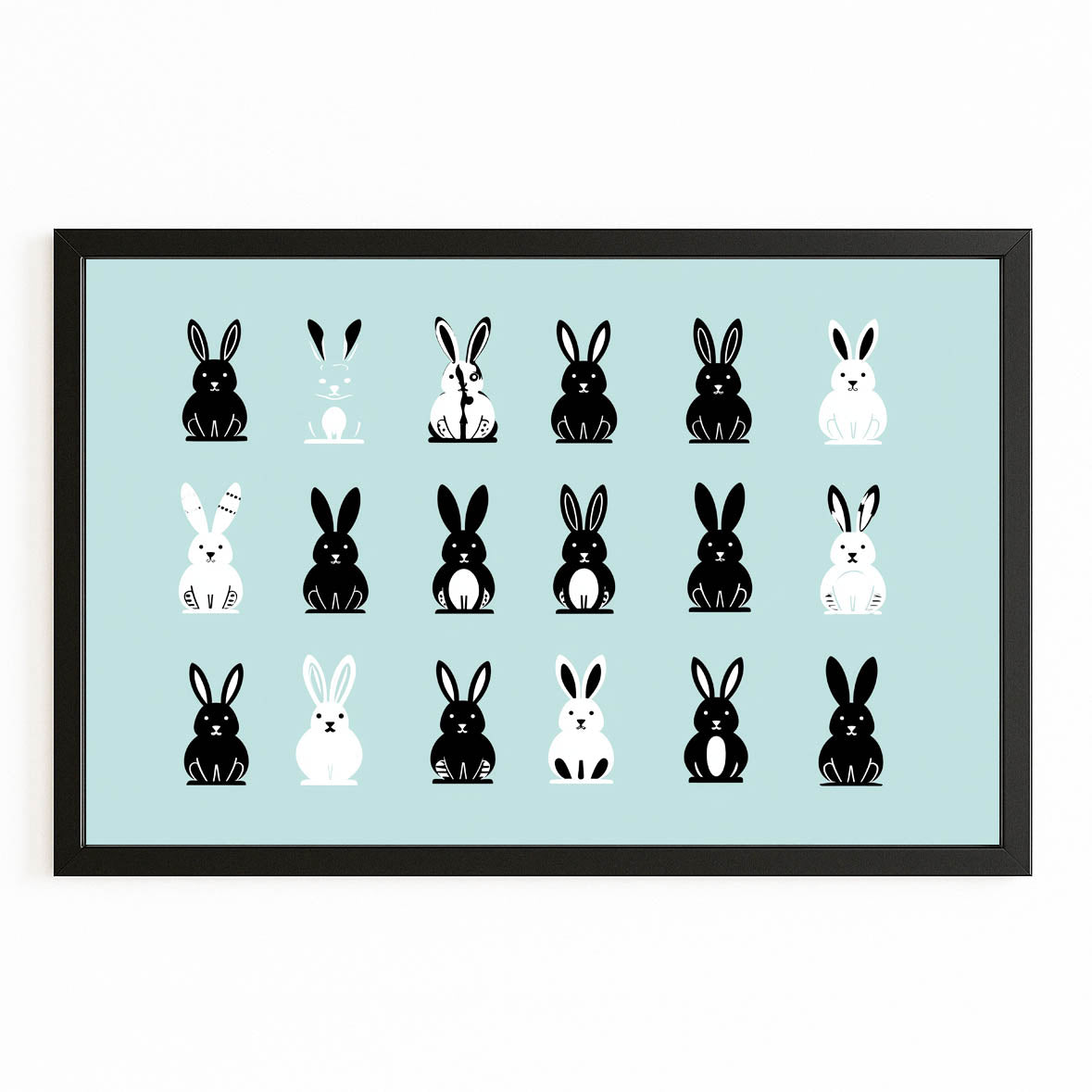 Child Bunny Wall Art – with Premium Black frame on white background