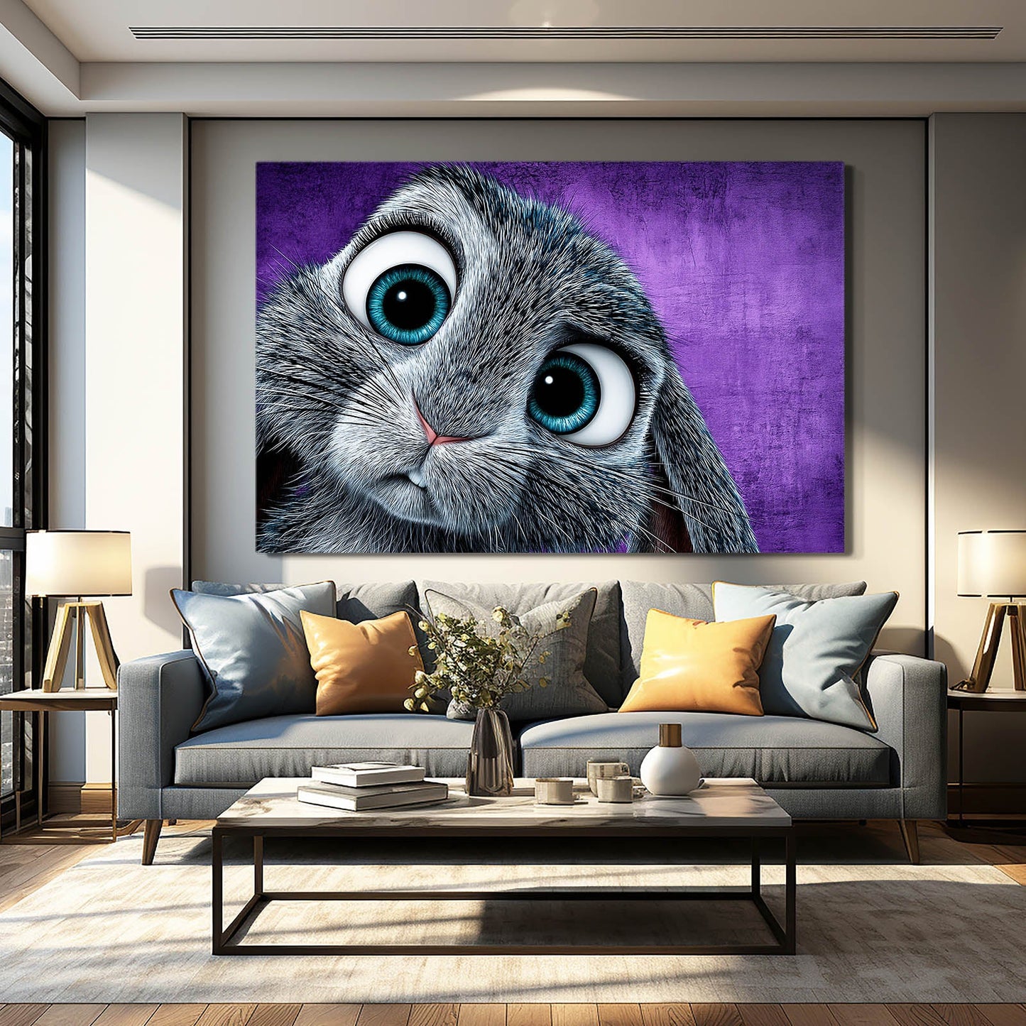 Child Rabbit Art – angled canvas view on white background