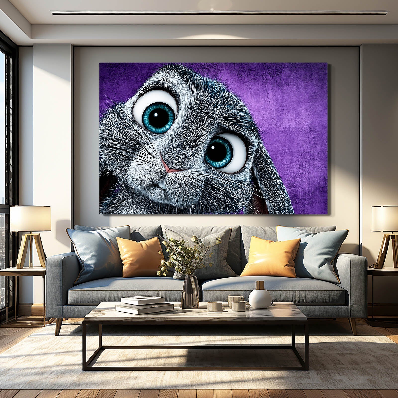 Child Rabbit Art – angled canvas view on white background