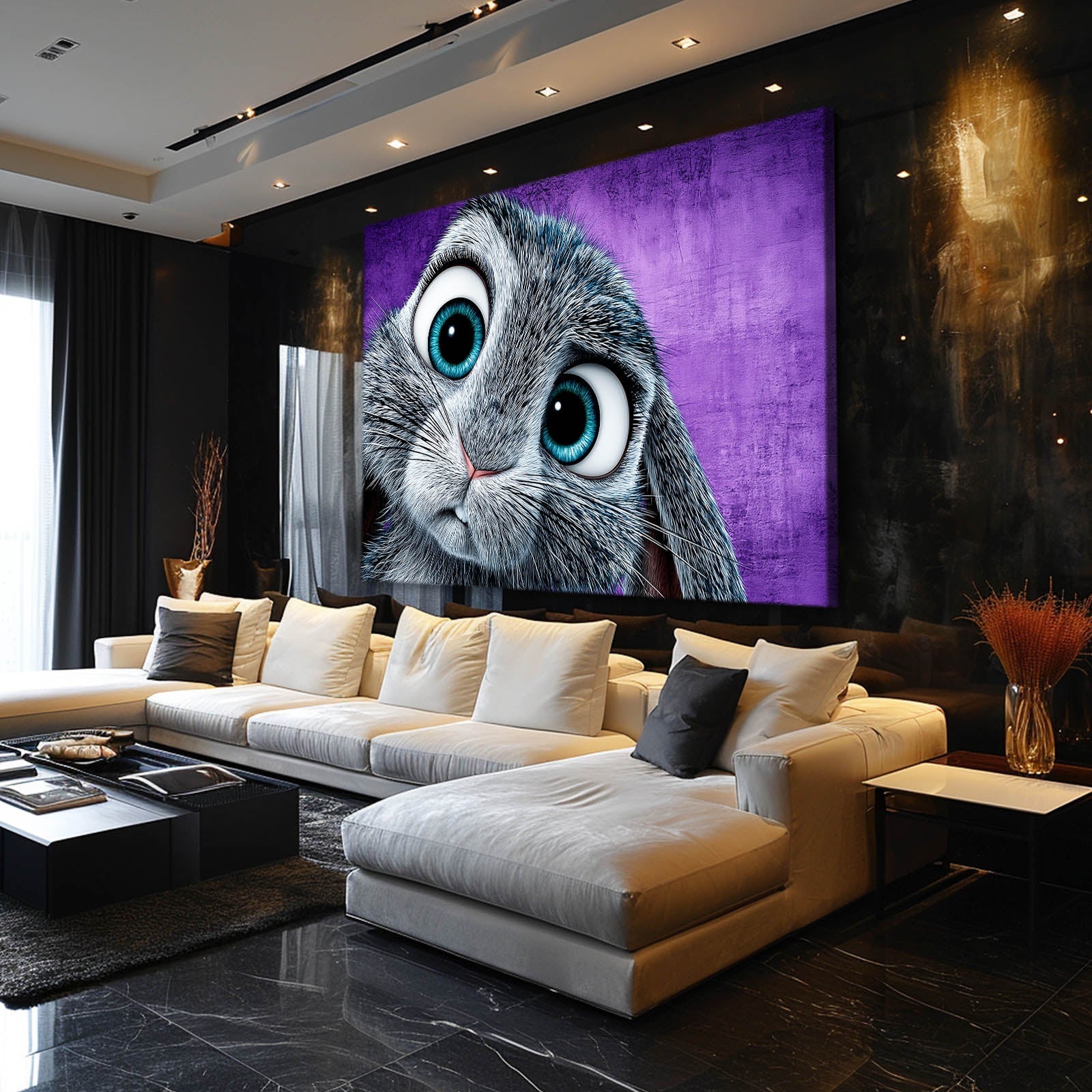 Child Rabbit Art – angled canvas view on white background