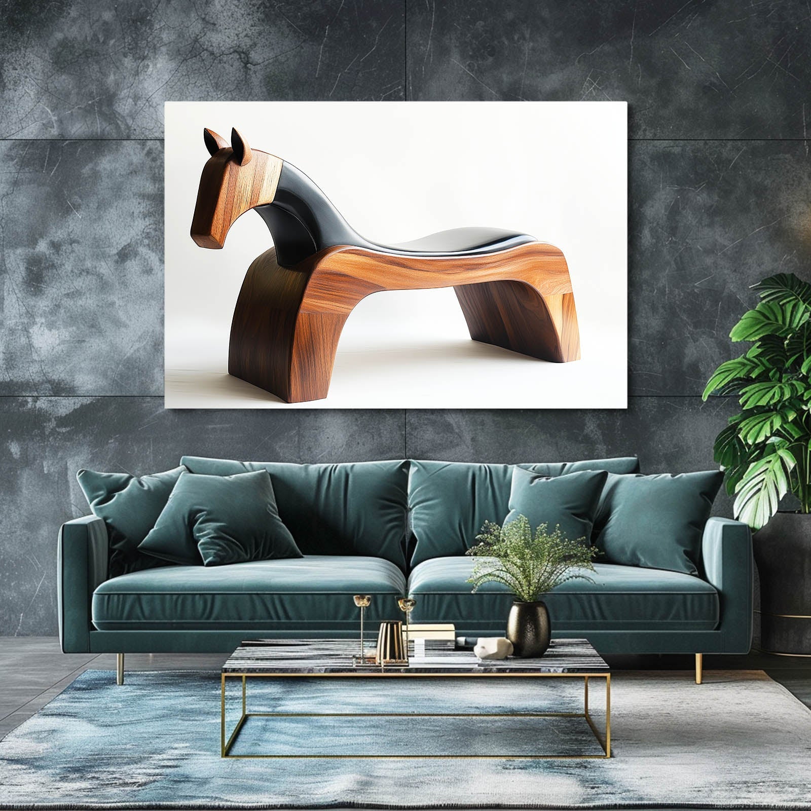 Chinese Horse Wall Art – angled canvas view on white background