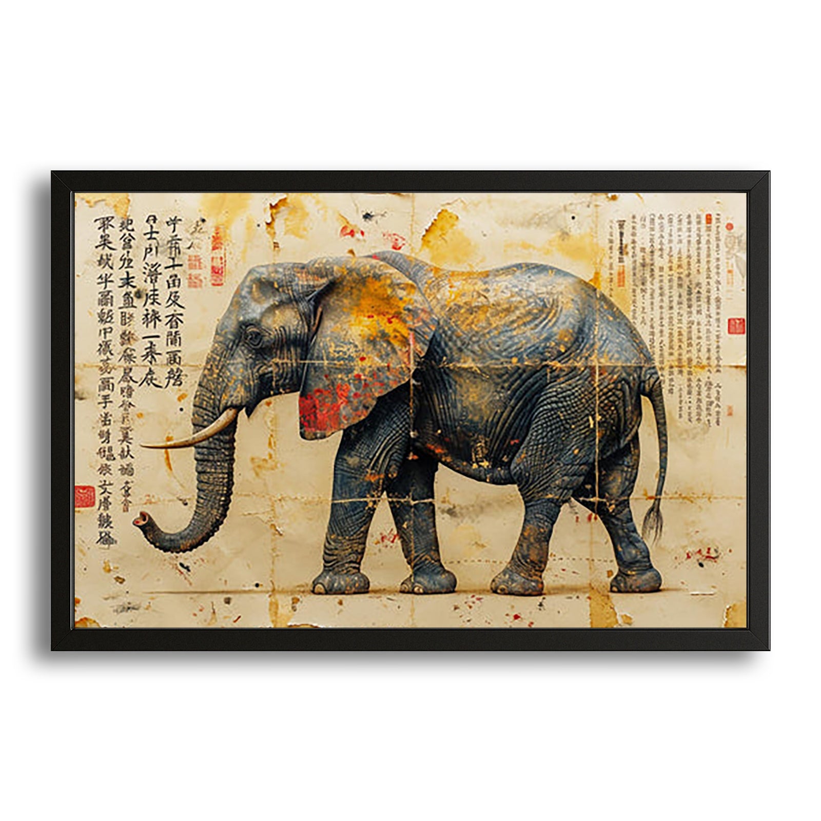 Chinese Scroll Elephant Wall Art – canvas print on white background
