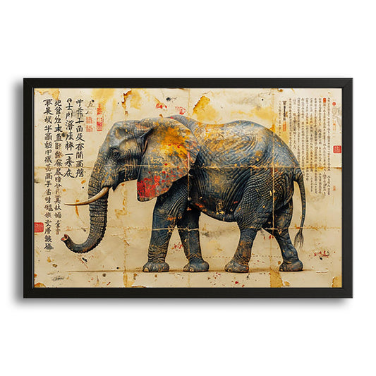 Chinese Scroll Elephant Wall Art – canvas print on white background