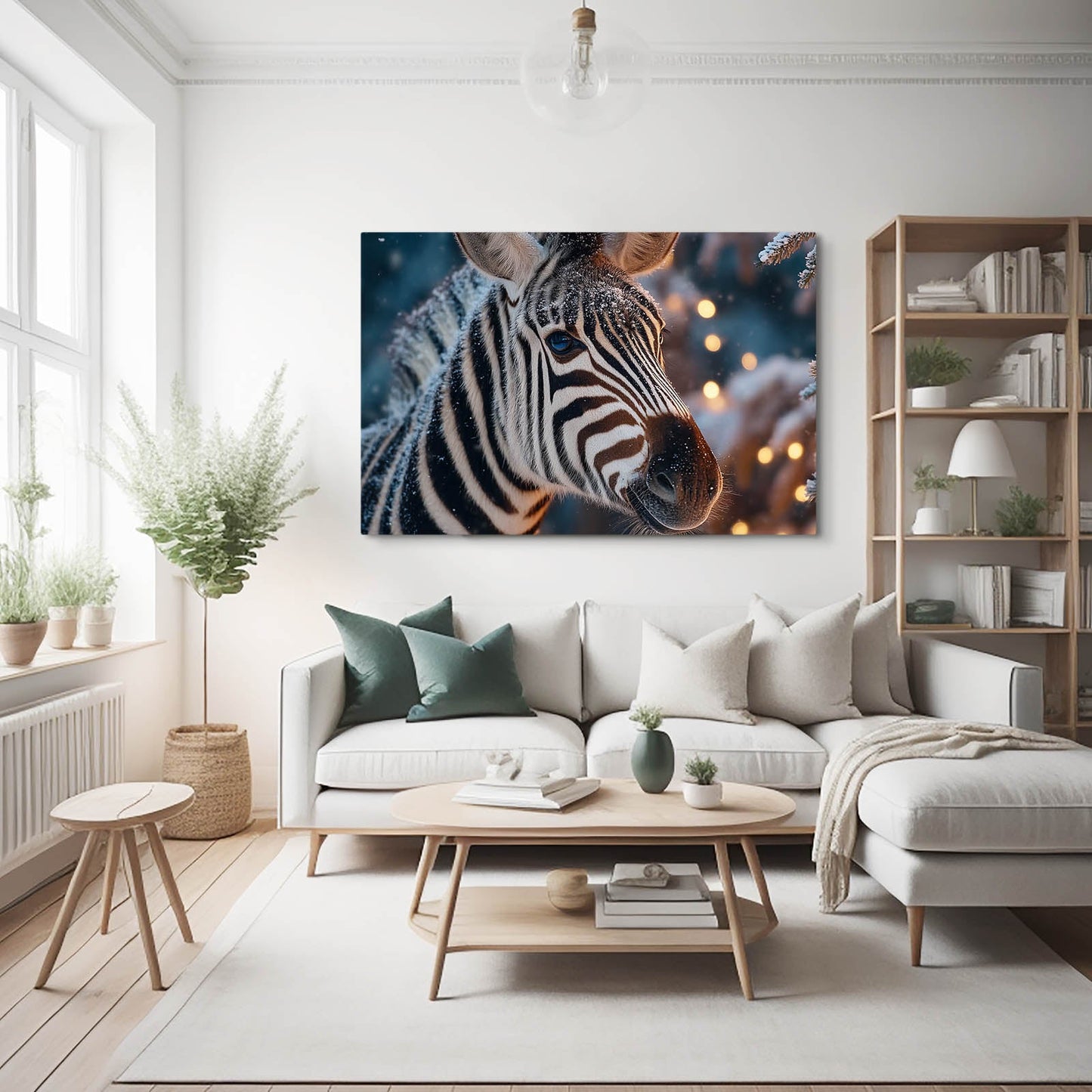 Chrismas Zebra Wall Art – styled in a furnished interior