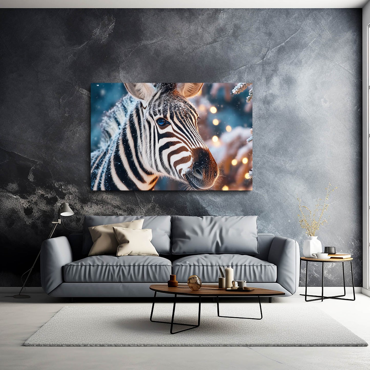 Chrismas Zebra Wall Art – styled in a furnished interior