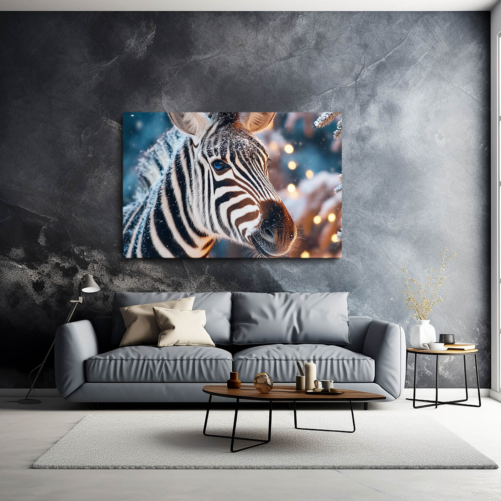 Chrismas Zebra Wall Art – styled in a furnished interior