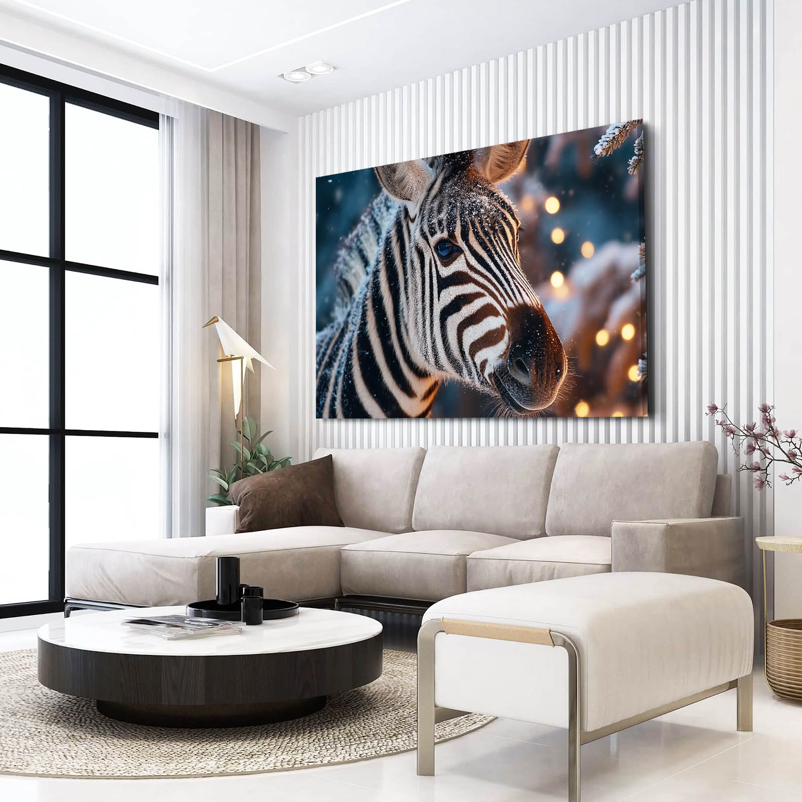 Chrismas Zebra Wall Art – styled in a furnished interior