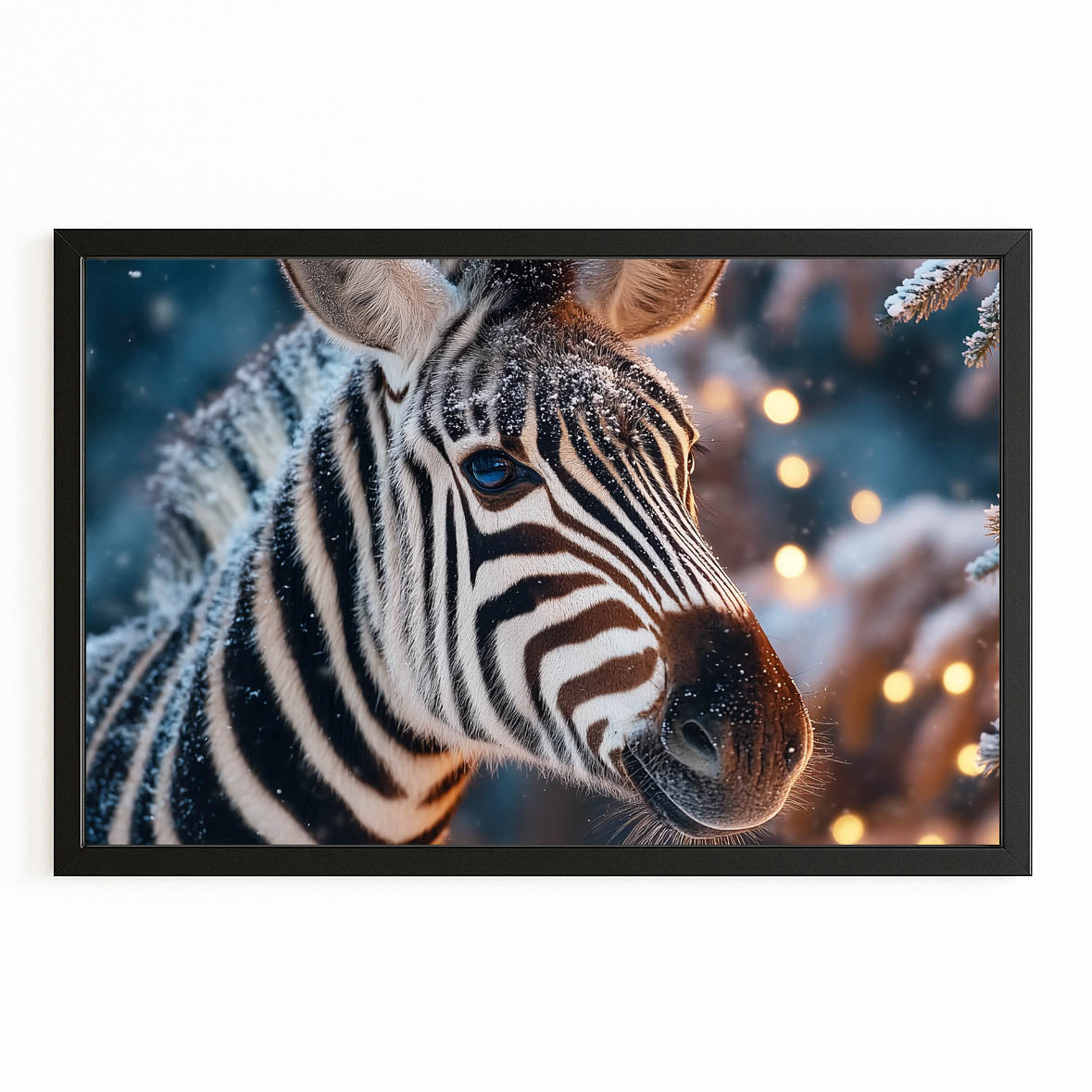 Chrismas Zebra Wall Art – with Premium Black frame on white background