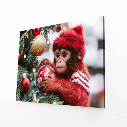 Christmas Ornament Hug Monkey Art – canvas print on white background