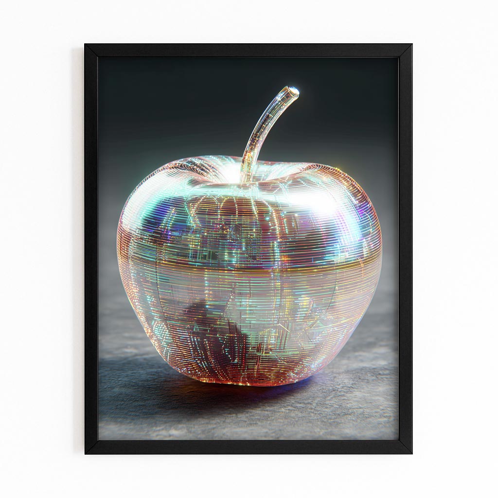 Chrome Metallic Apple Prints – with Premium Black frame on white background