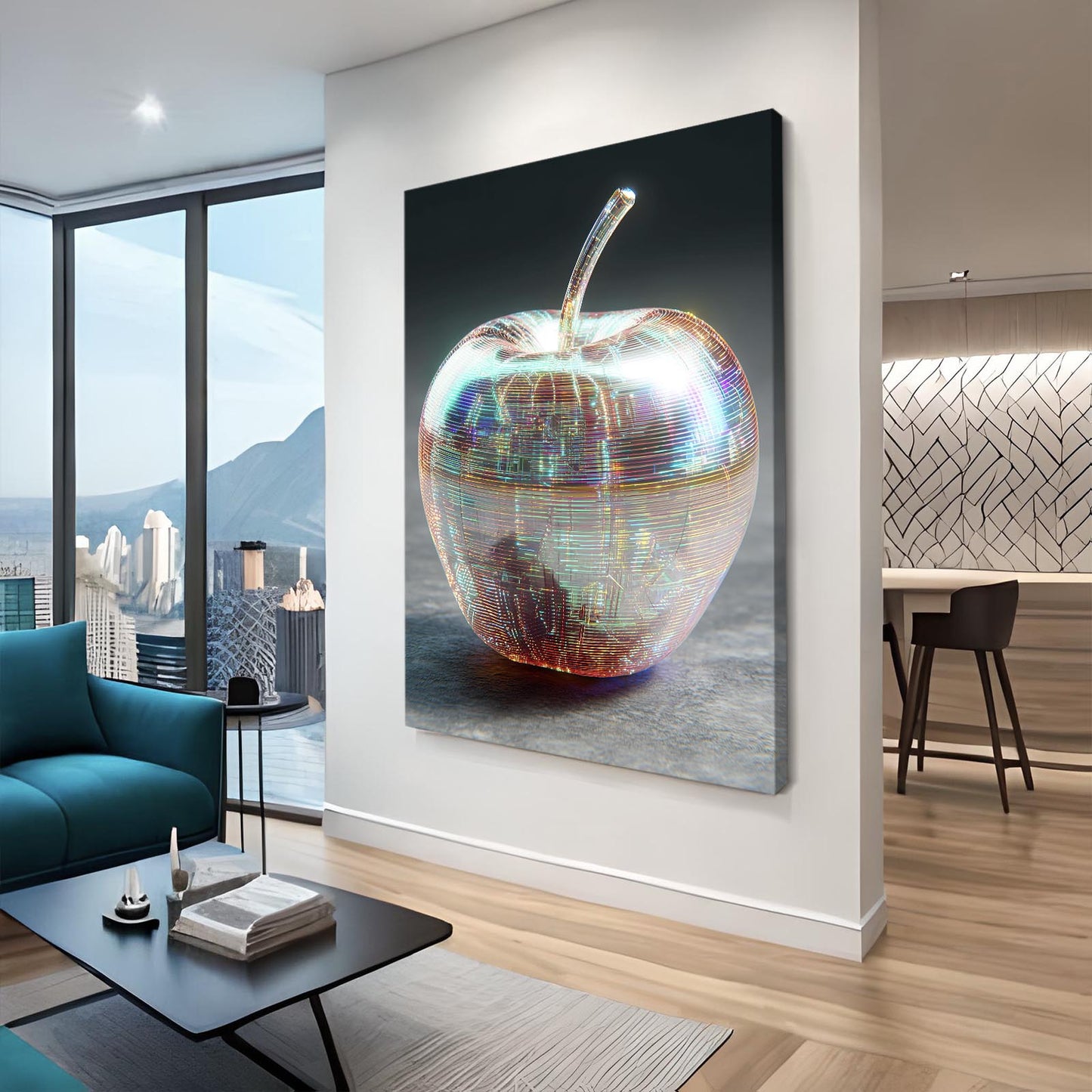 Chrome Metallic Apple Prints – styled in a furnished interior