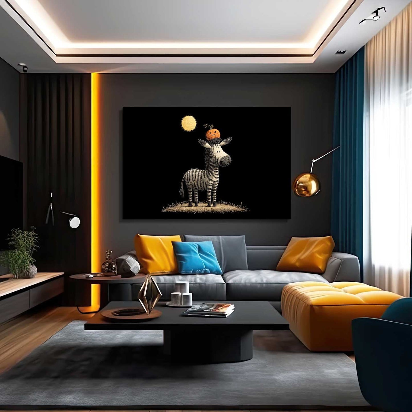 Circus Zebra Artwork – styled in a furnished interior