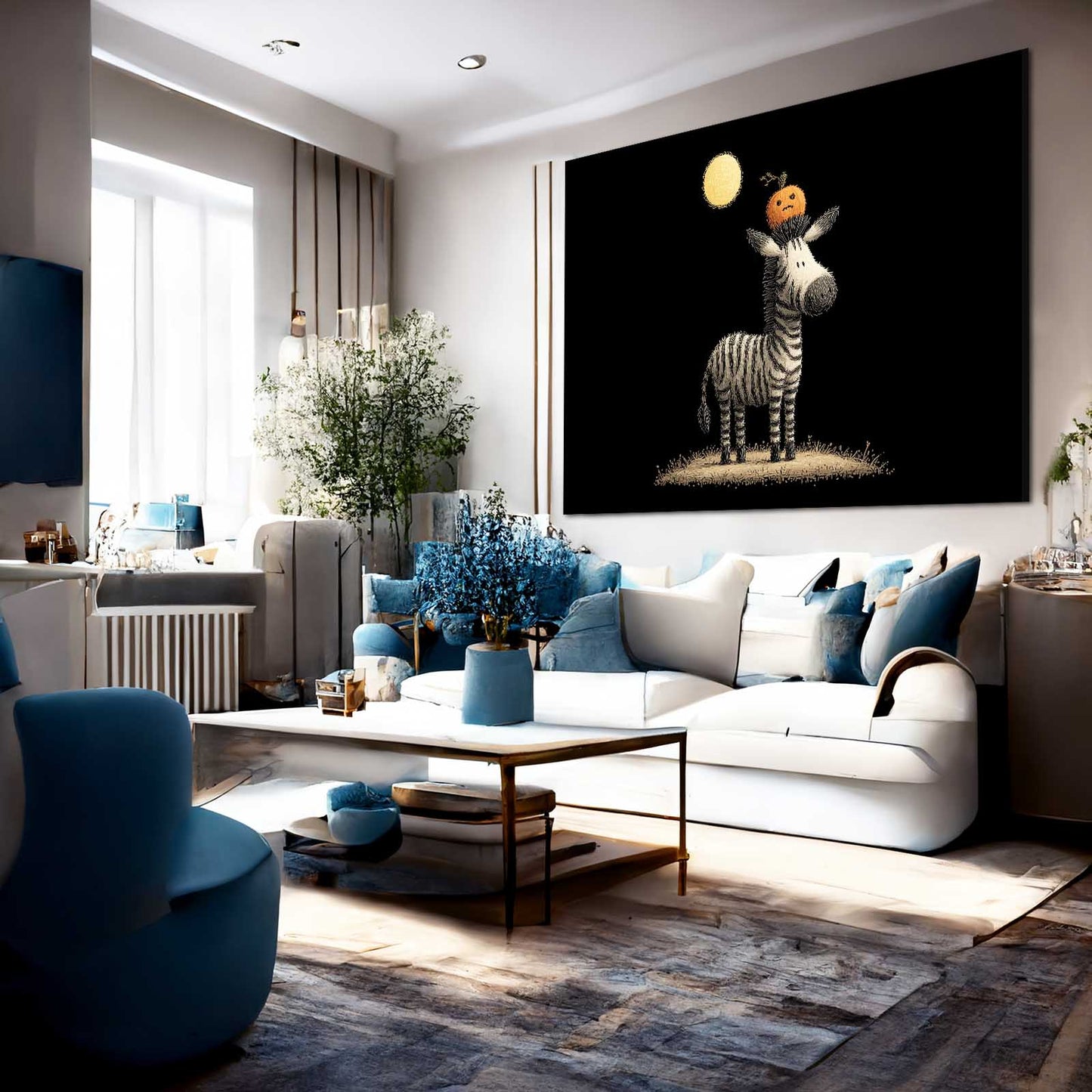 Circus Zebra Artwork – styled in a furnished interior