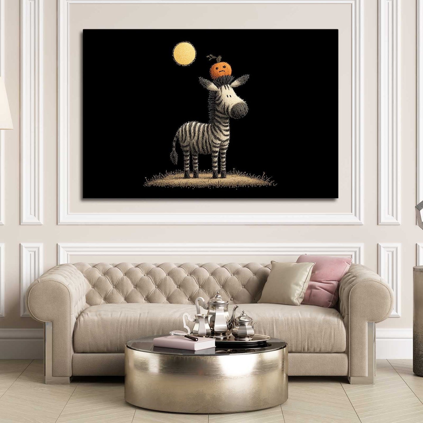 Circus Zebra Artwork – styled in a furnished interior