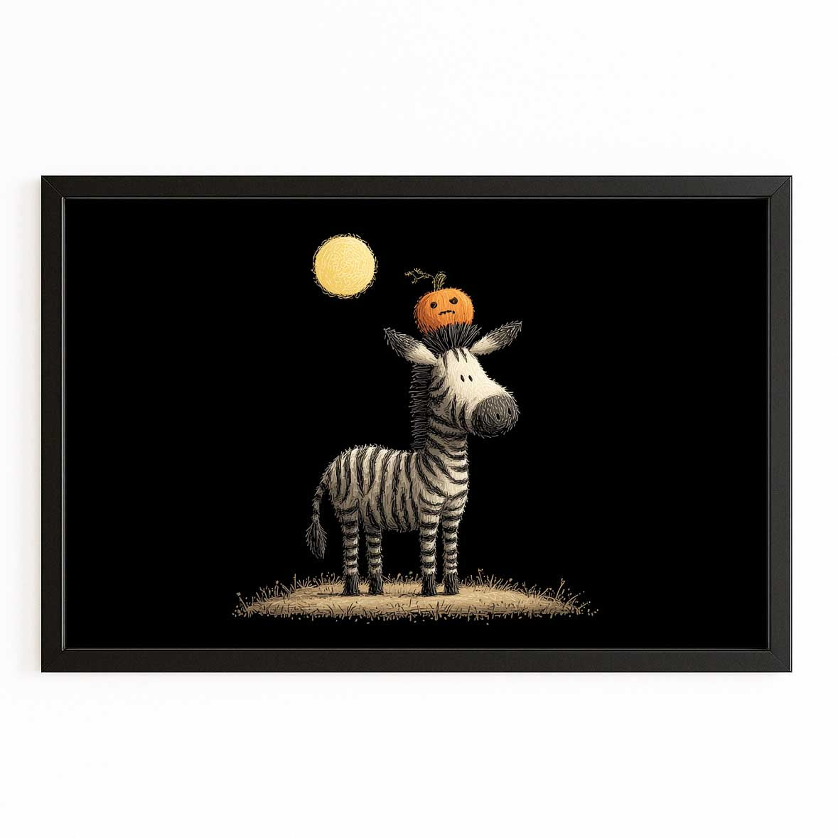 Circus Zebra Artwork – with Premium Black frame on white background